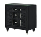 Armany 4-Piece Black Velvet Silver Accent Wing Back Queen Bedroom Set – B2300