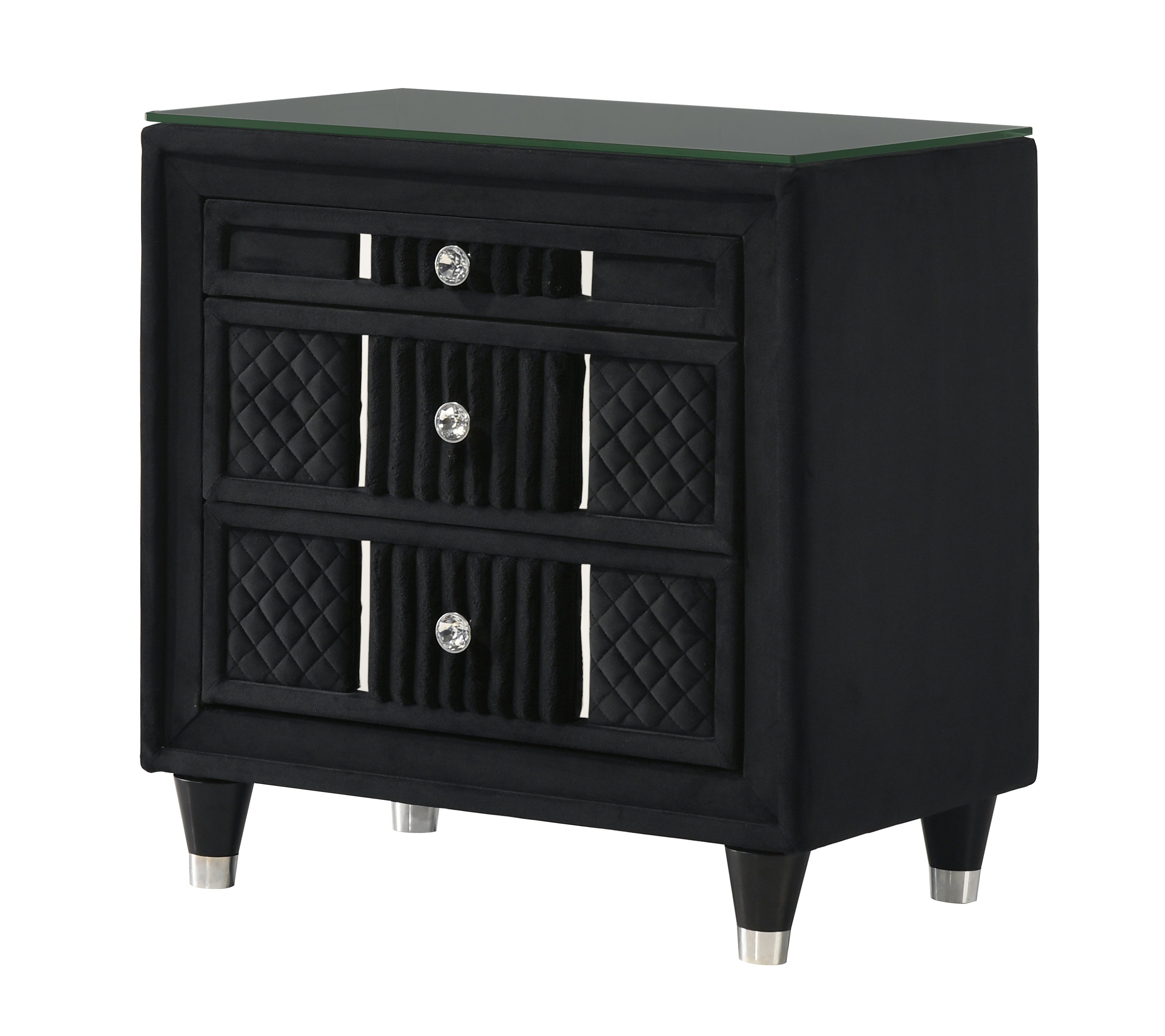 Armany 4-Piece Black Velvet Silver Accent Wing Back Queen Bedroom Set – B2300