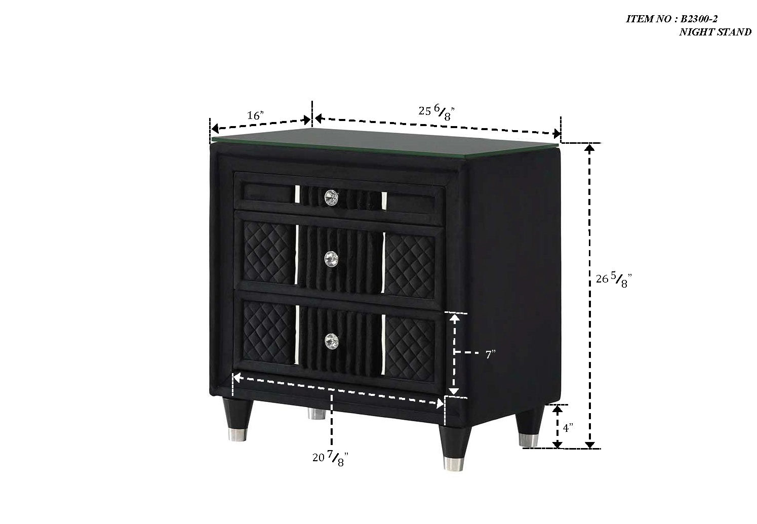 Armany 4-Piece Black Velvet Silver Accent Wing Back Queen Bedroom Set – B2300