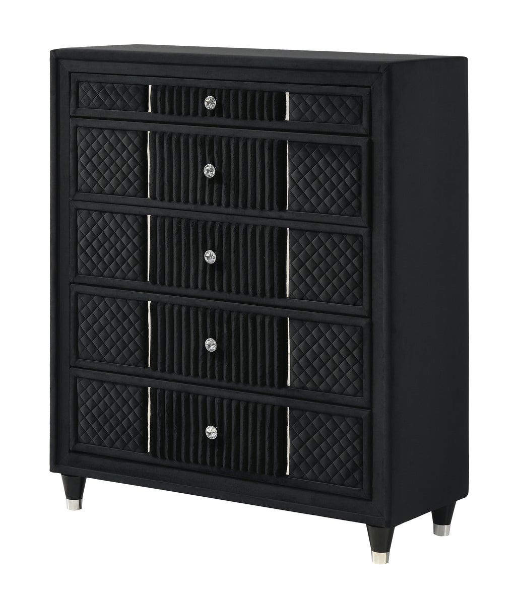 Armany 4-Piece Black Velvet Silver Accent Wing Back Queen Bedroom Set – B2300