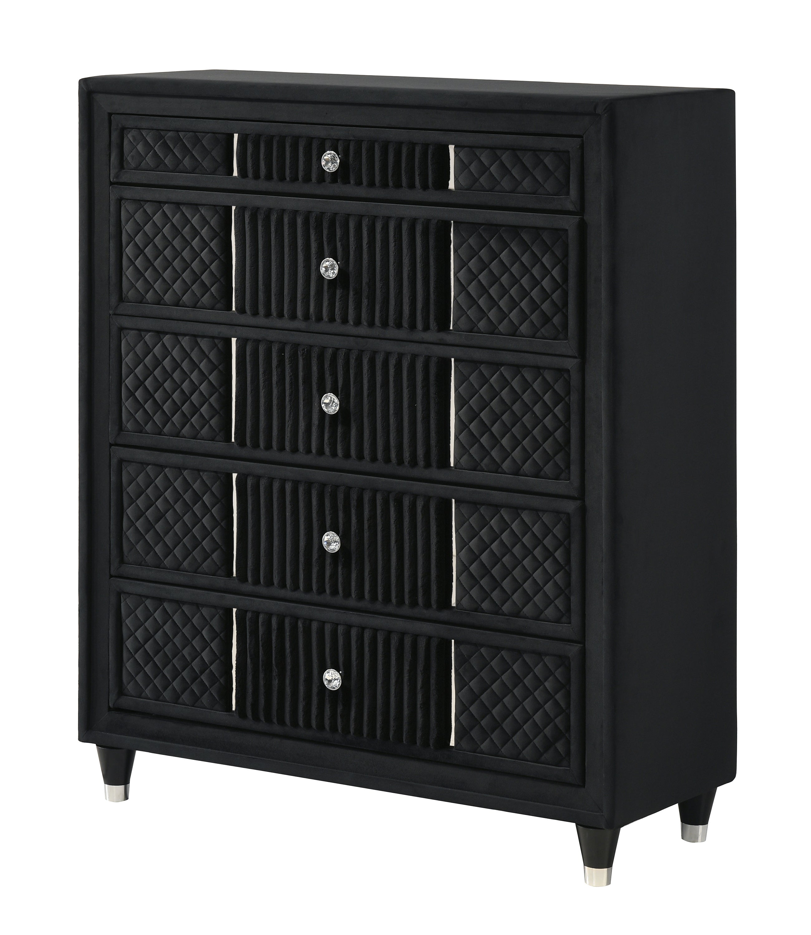 Armany 4-Piece Black Velvet Silver Accent Wing Back Queen Bedroom Set – B2300