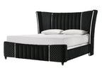 Armany 4-Piece Black Velvet Silver Accent Wing Back Queen Bedroom Set – B2300