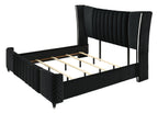 Armany 4-Piece Black Velvet Silver Accent Wing Back Queen Bedroom Set – B2300