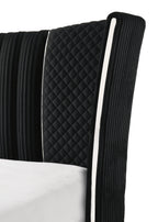 Armany 4-Piece Black Velvet Silver Accent Wing Back Queen Bedroom Set – B2300
