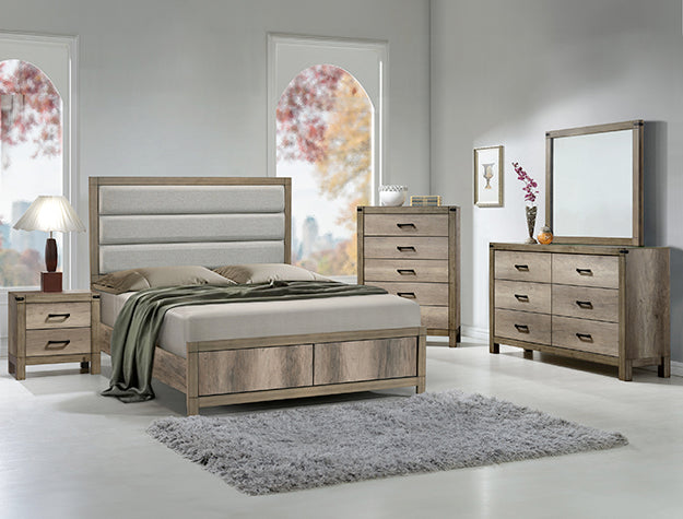 B3202 4 pc Matteo weathered grey finish wood panel look wood grain queen bedroom set