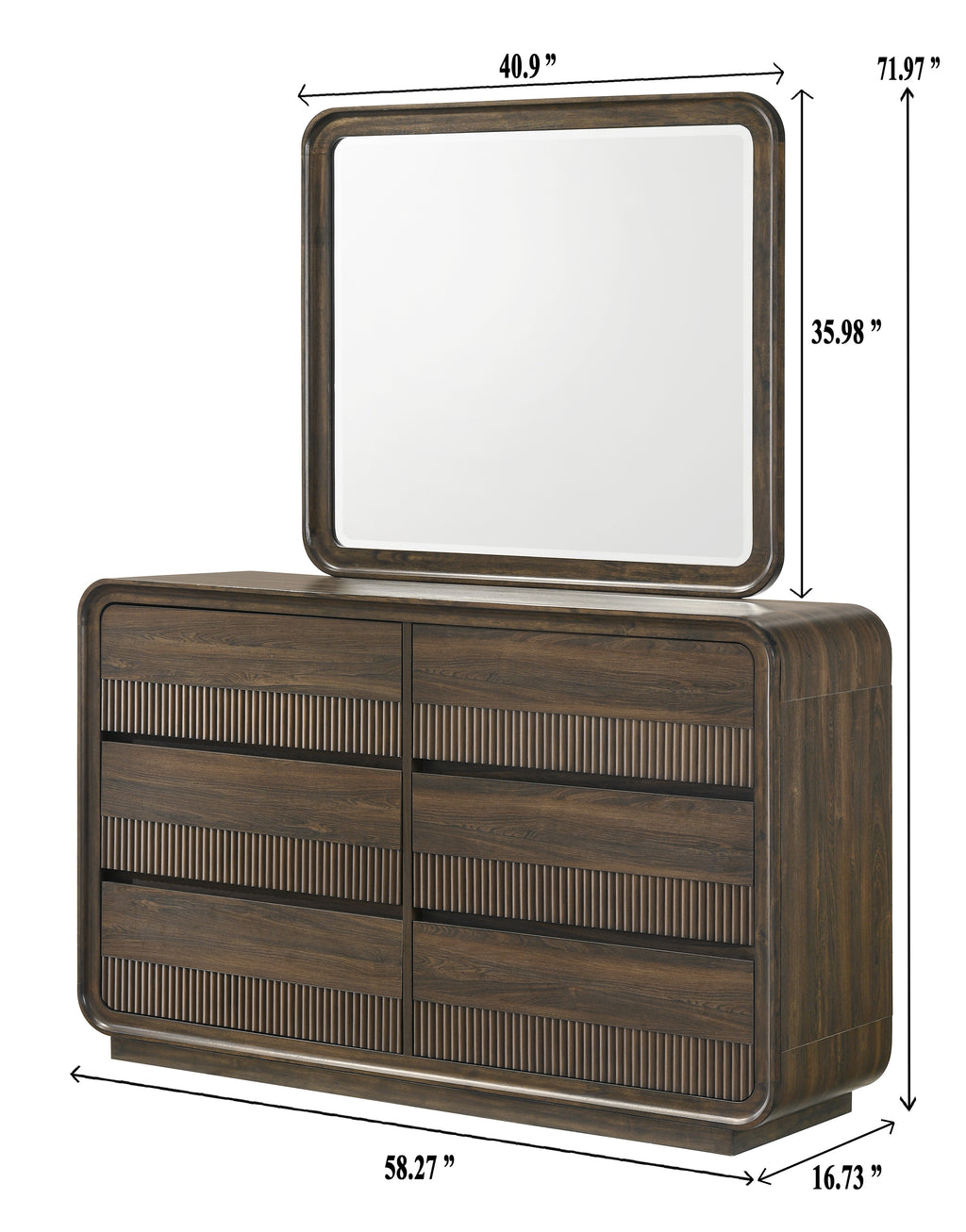 Kinkaid 4-Piece Brown Wood Ribbed Accent Headboard Queen Bedroom Set – B3500
