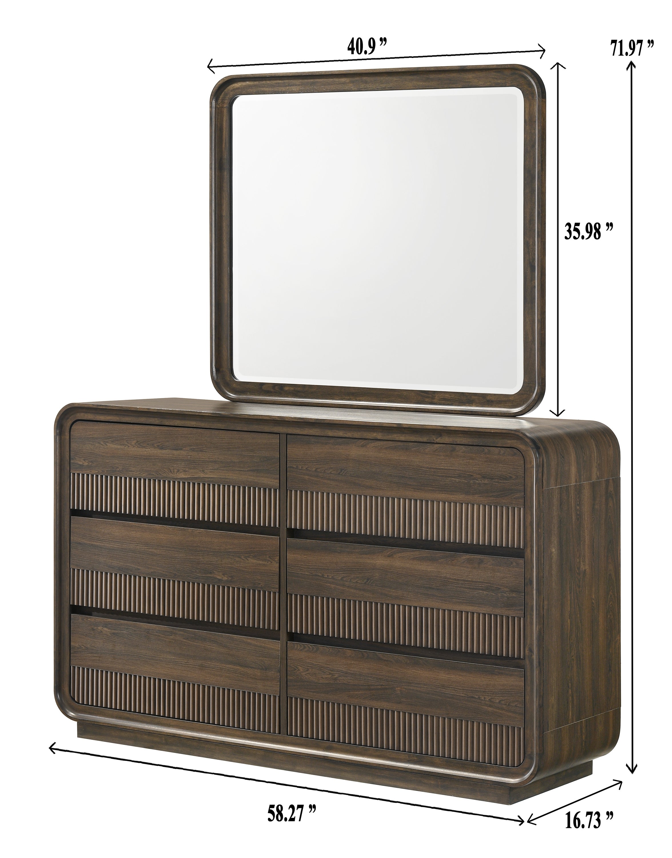 Kinkaid 4-Piece Brown Wood Ribbed Accent Headboard Queen Bedroom Set – B3500