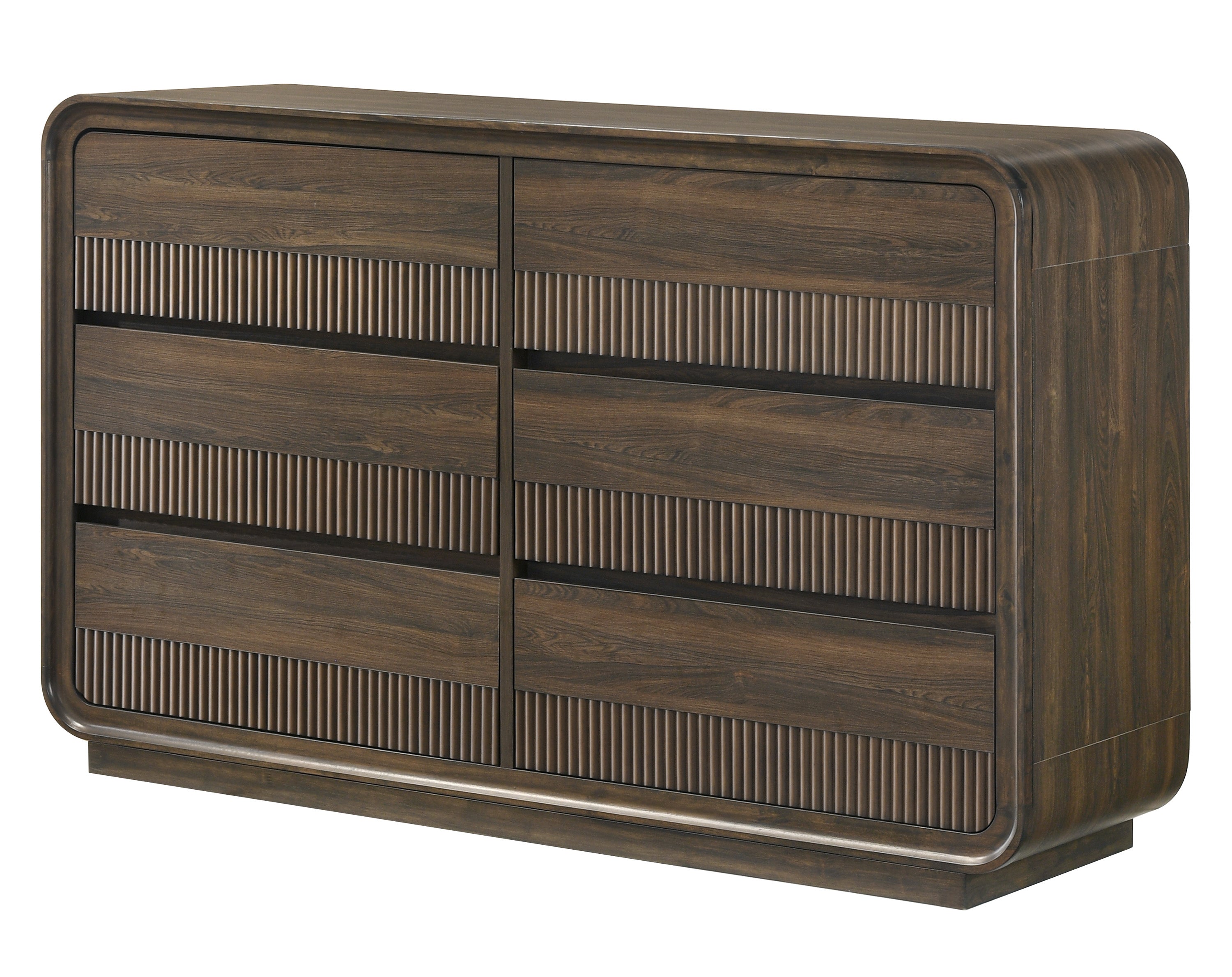 Kinkaid 4-Piece Brown Wood Ribbed Accent Headboard Queen Bedroom Set – B3500