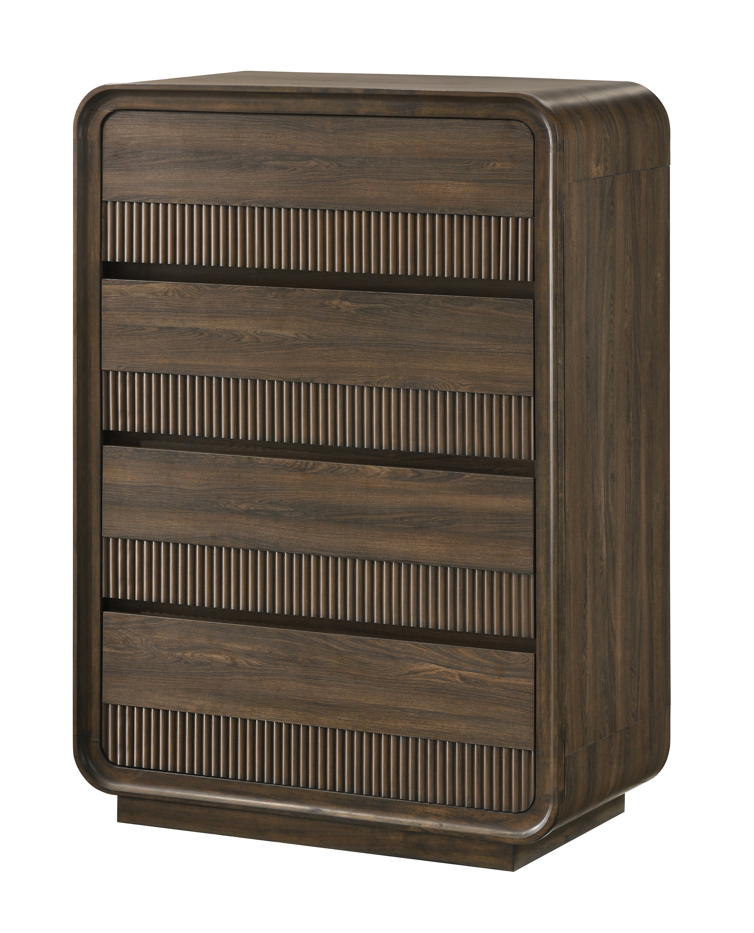 Kinkaid 4-Piece Brown Wood Ribbed Accent Headboard Queen Bedroom Set – B3500