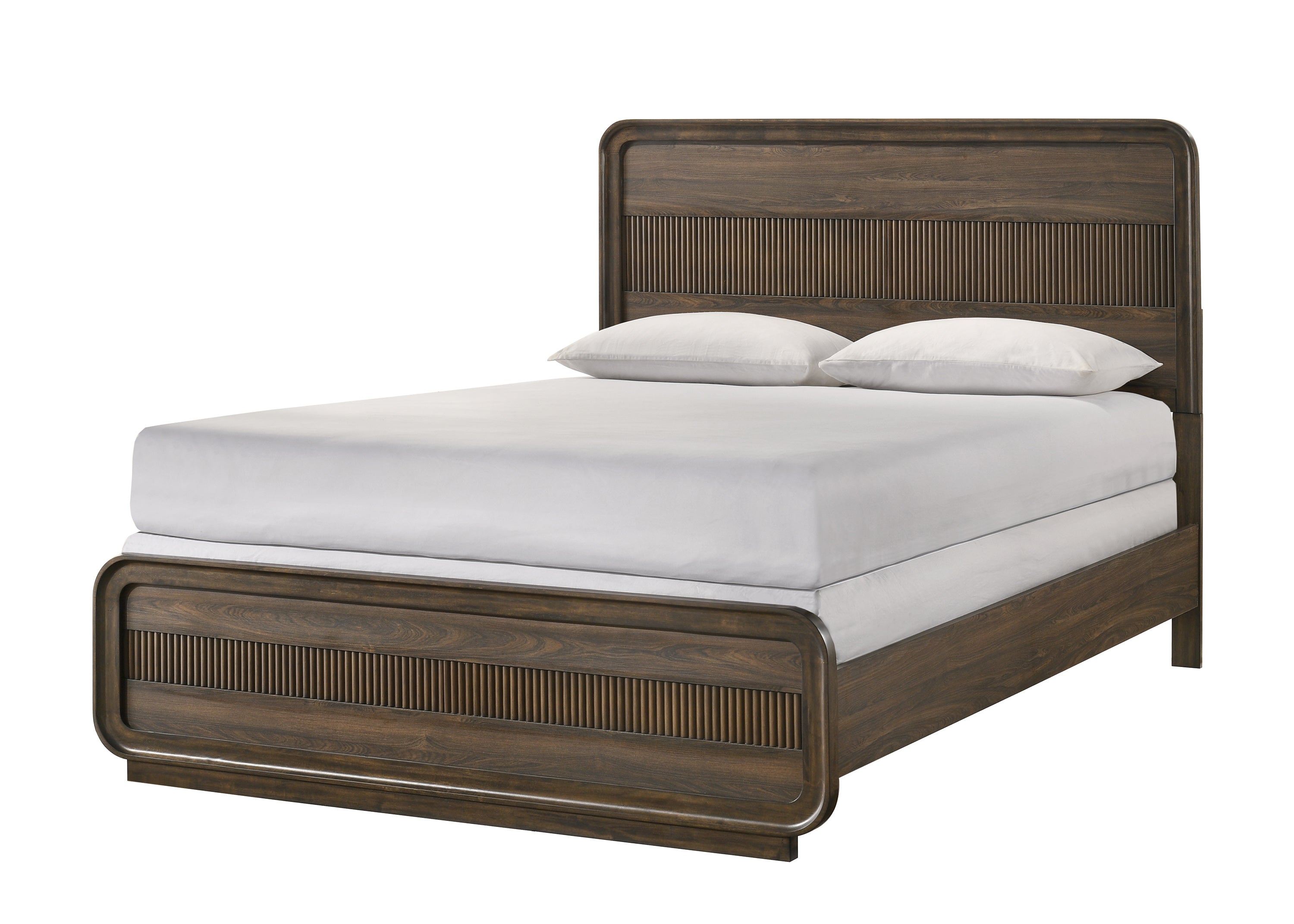 B3500 4 pc Kinkaid brown wood finish ribbed accents headboard queen bedroom set