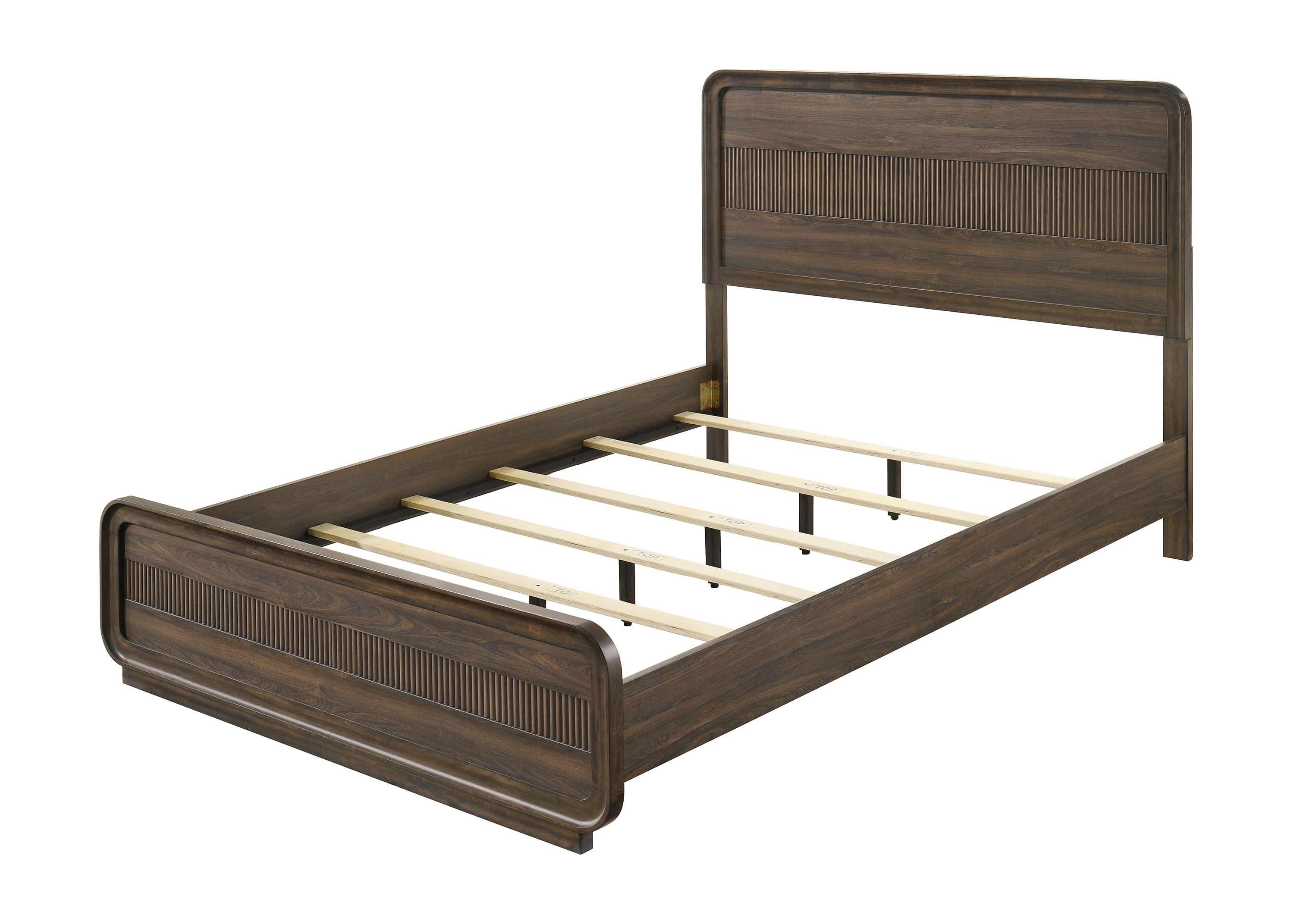 B3500 4 pc Kinkaid brown wood finish ribbed accents headboard queen bedroom set