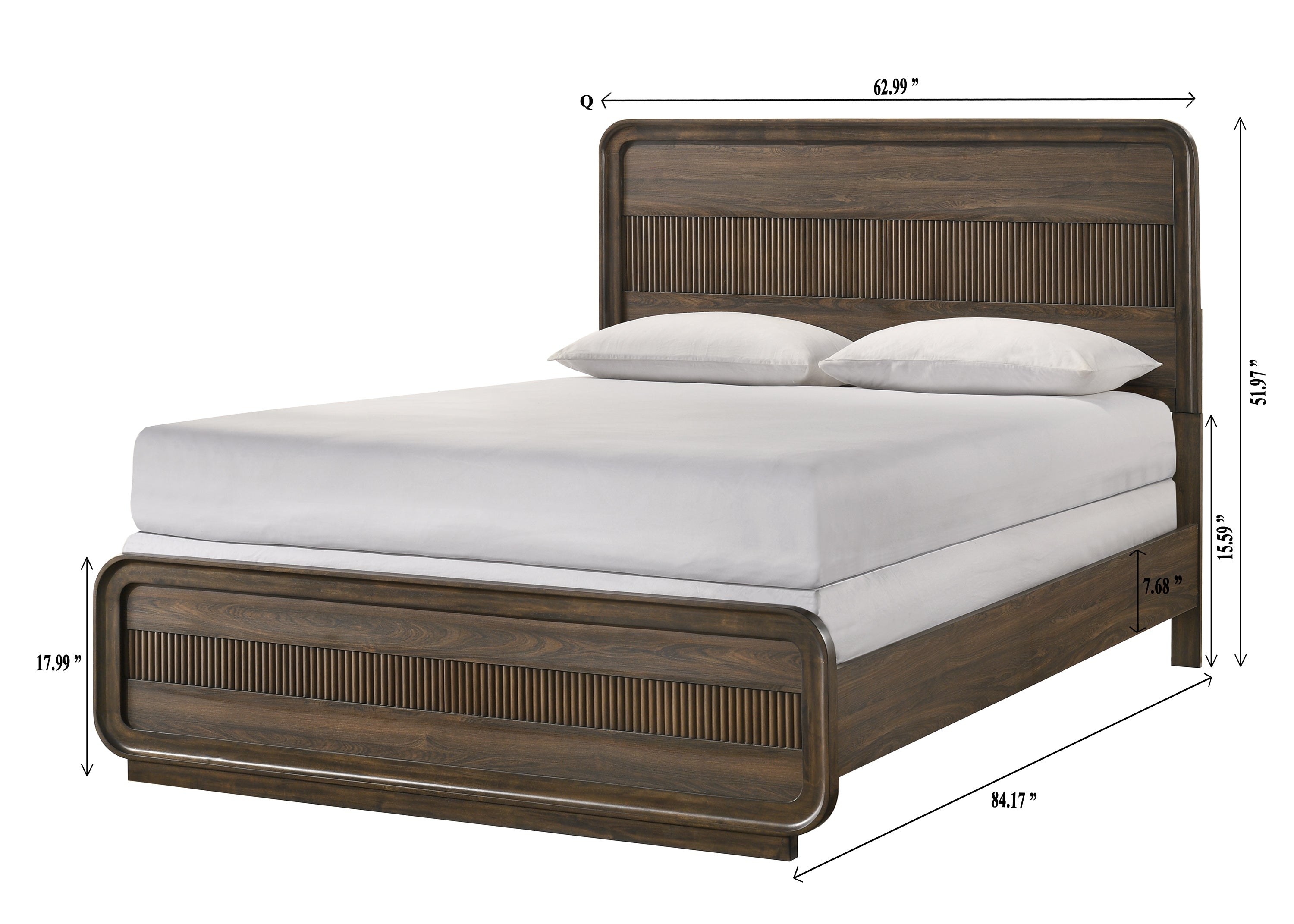 Kinkaid 4-Piece Brown Wood Ribbed Accent Headboard Queen Bedroom Set – B3500