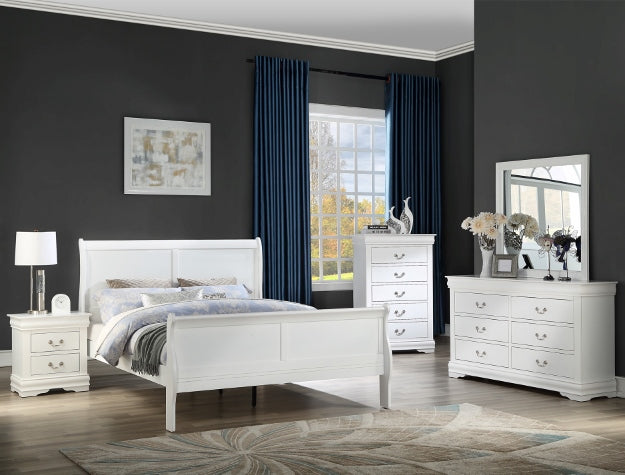 B3650 4 pc Louis Philip white finish wood sleigh queen bedroom set
