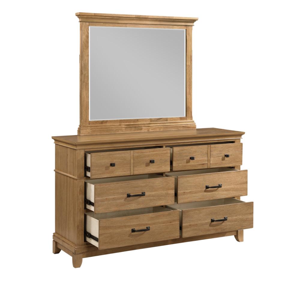 00-3907-4PC 4 pc Sunstone honey oak finish wood rustic paneled headboard queen bed set