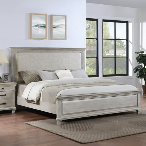 00-B3941-4PC 4 pc Silver sands rustic misty grey finish wood padded headboard queen bed set