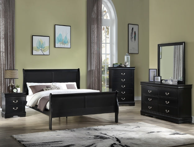 B3950 4 pc Louis Philip black finish wood sleigh queen bedroom set