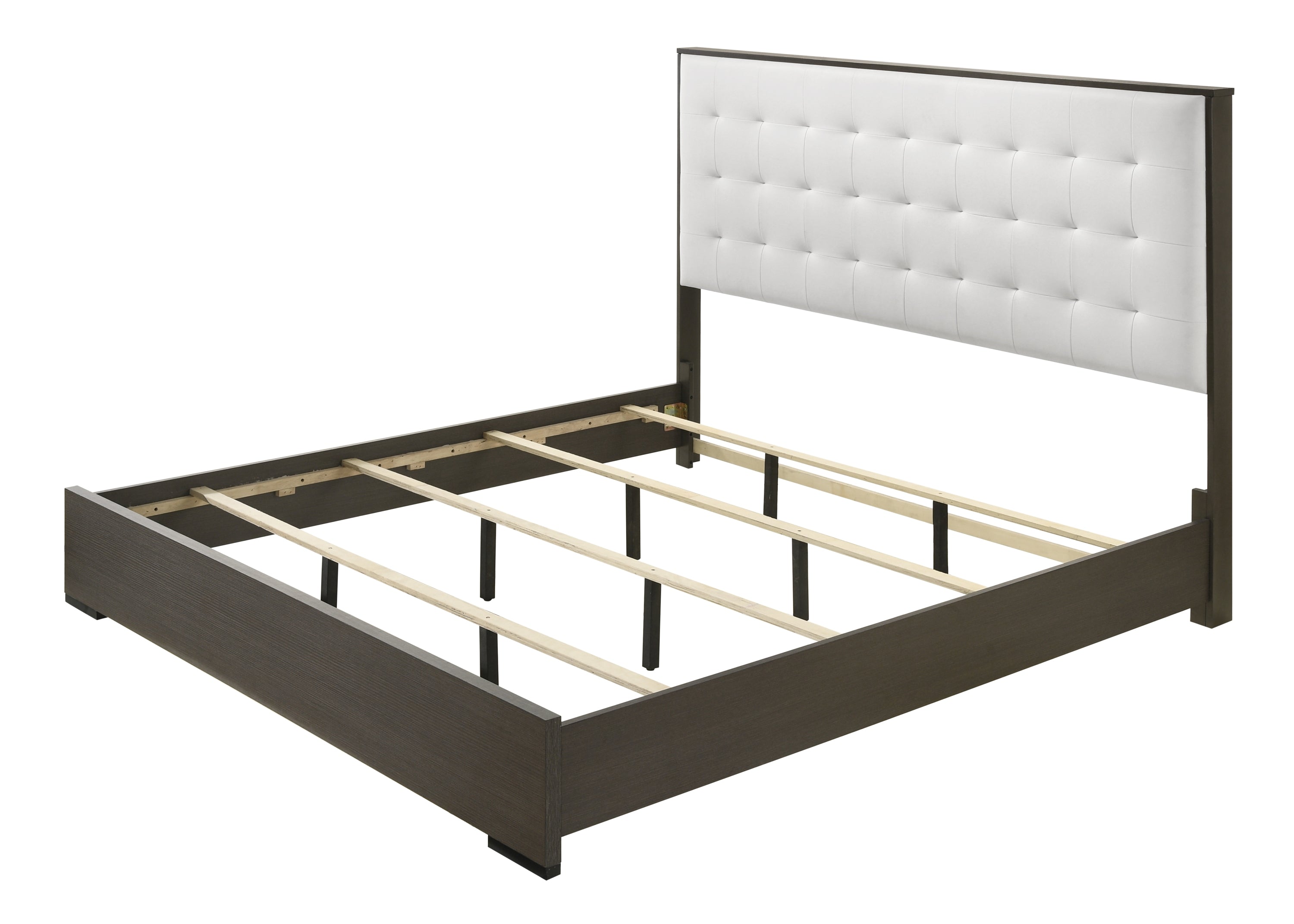 B4100 4 pc Sharpe grey finish wood tufted tufted headboard modern queen bedroom set