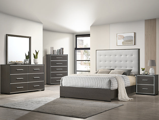 B4100 4 pc Sharpe grey finish wood tufted tufted headboard modern queen bedroom set