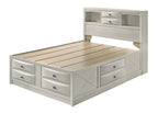 Emily 4-Piece White Wash Wood Storage Headboard Queen Captain's Bedroom Set with Drawers – B4255