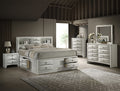 B4255 4 pc A & J Homes studios emily white wash wood finish storage headboard queen captains bedroom set with storage drawers
