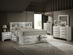 Emily 4-Piece White Wash Wood Storage Headboard Queen Captain's Bedroom Set with Drawers – B4255