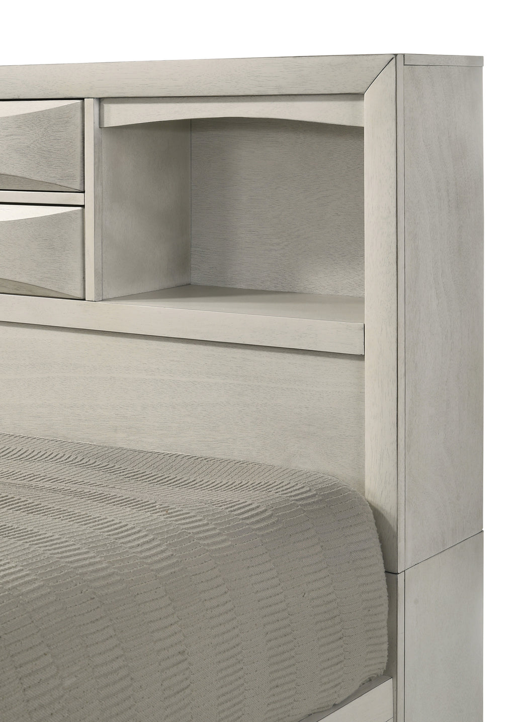 Emily 4-Piece White Wash Wood Storage Headboard Queen Captain's Bedroom Set with Drawers – B4255