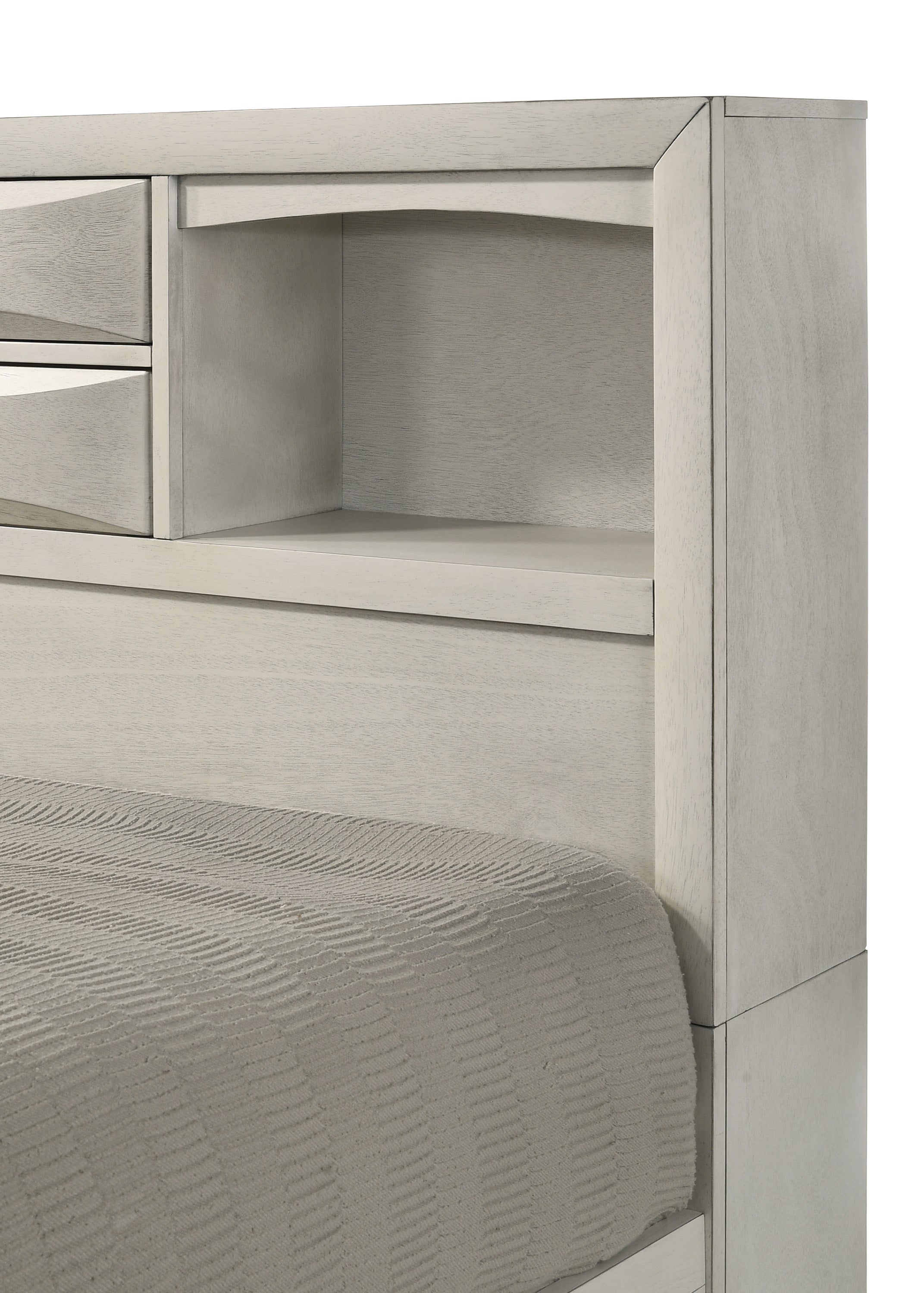 Emily 4-Piece White Wash Wood Storage Headboard Queen Captain's Bedroom Set with Drawers – B4255
