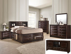B4265 4 pc A & J Homes studios emily dark cherry wood finish design headboard queen bedroom set with storage drawers