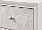 Lyssa 4-Piece Frost Wood Oat Fabric Headboard LED Queen Bedroom Set – B4312