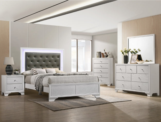 B4310 4 pc AJ homes Lyssa frost wood finish wood queen LED bedroom set