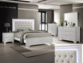 B4312 4 pc AJ homes Lyssa frost wood finish oat fabric headboard wood queen LED bedroom set