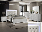 Lyssa 4-Piece Frost Wood Oat Fabric Headboard LED Queen Bedroom Set – B4312