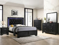 B4350 4 pc Micah modern black finish wood padded headboard LED bedroom set
