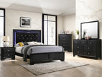B4350 4 pc Micah modern black finish wood padded headboard LED bedroom set