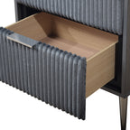 00-4378G-4PC 4 pc Kailani grey finish wood grey fabric upholstered headboard queen bed set silver accents