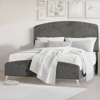 00-4378G-4PC 4 pc Kailani grey finish wood grey fabric upholstered headboard queen bed set silver accents