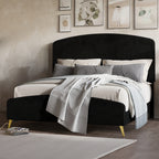00-4378K-4PC 4 pc Kailani black finish wood black fabric upholstered headboard queen bed set gold accents