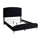 00-4378K-4PC 4 pc Kailani black finish wood black fabric upholstered headboard queen bed set gold accents