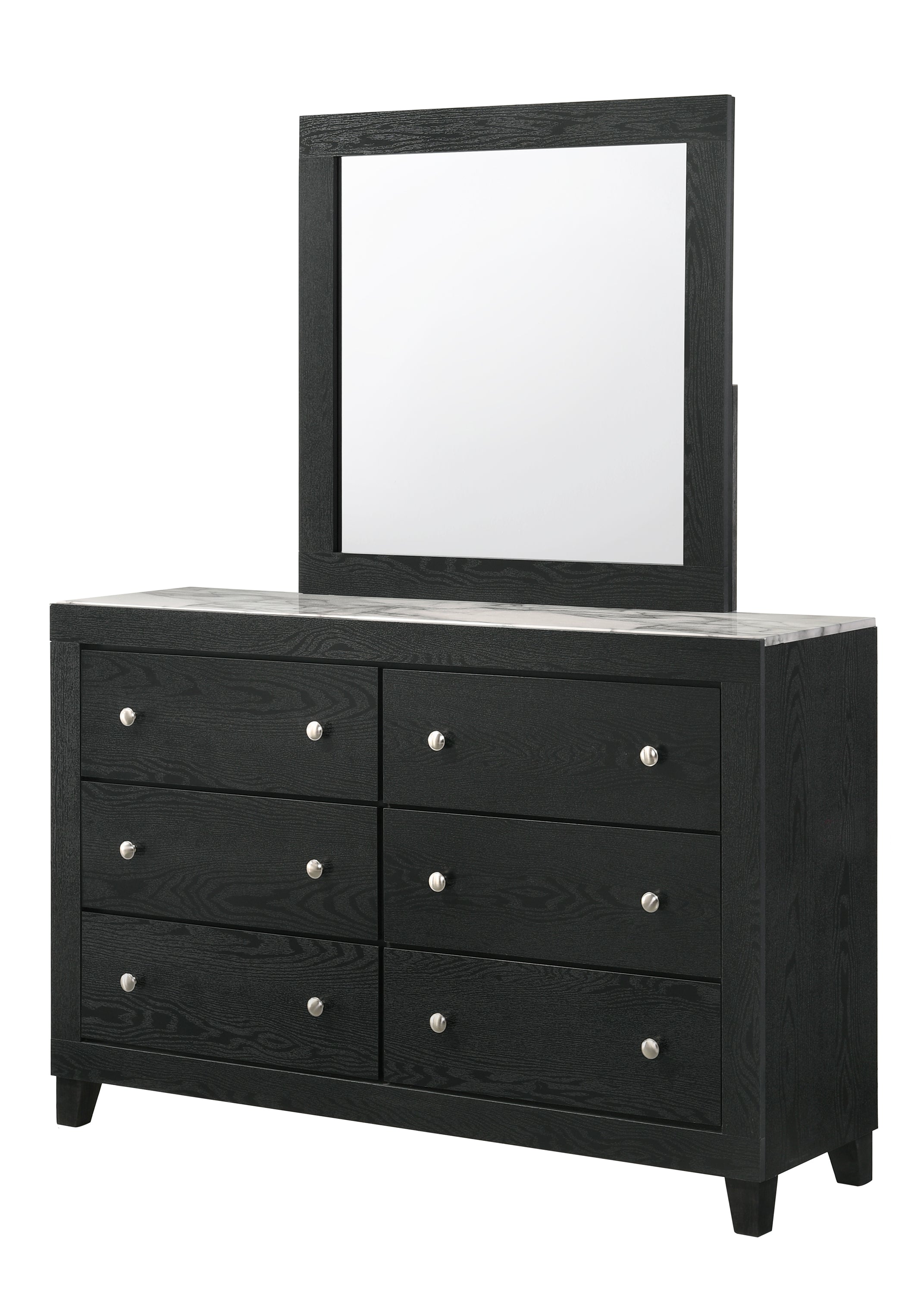 Cadence 4-Piece Dark Wood Queen Bedroom Set with Faux Marble Tops – B4511