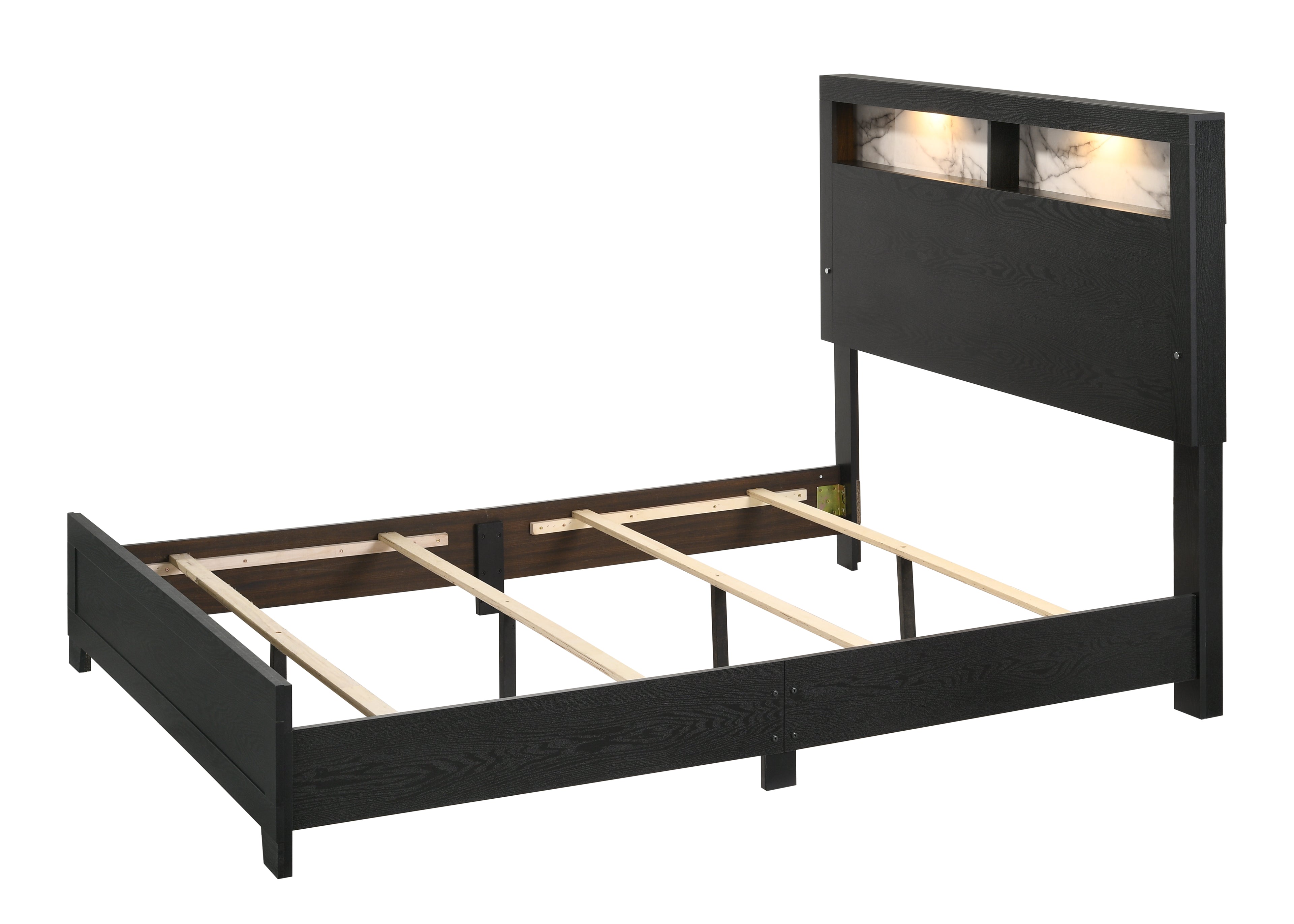B4510 4 pc Red barrell studio cadence black finish wood storage headboard with lights queen bedroom set