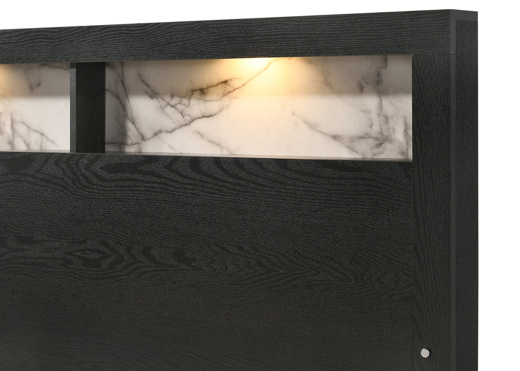 B4510 4 pc Red barrell studio cadence black finish wood storage headboard with lights queen bedroom set