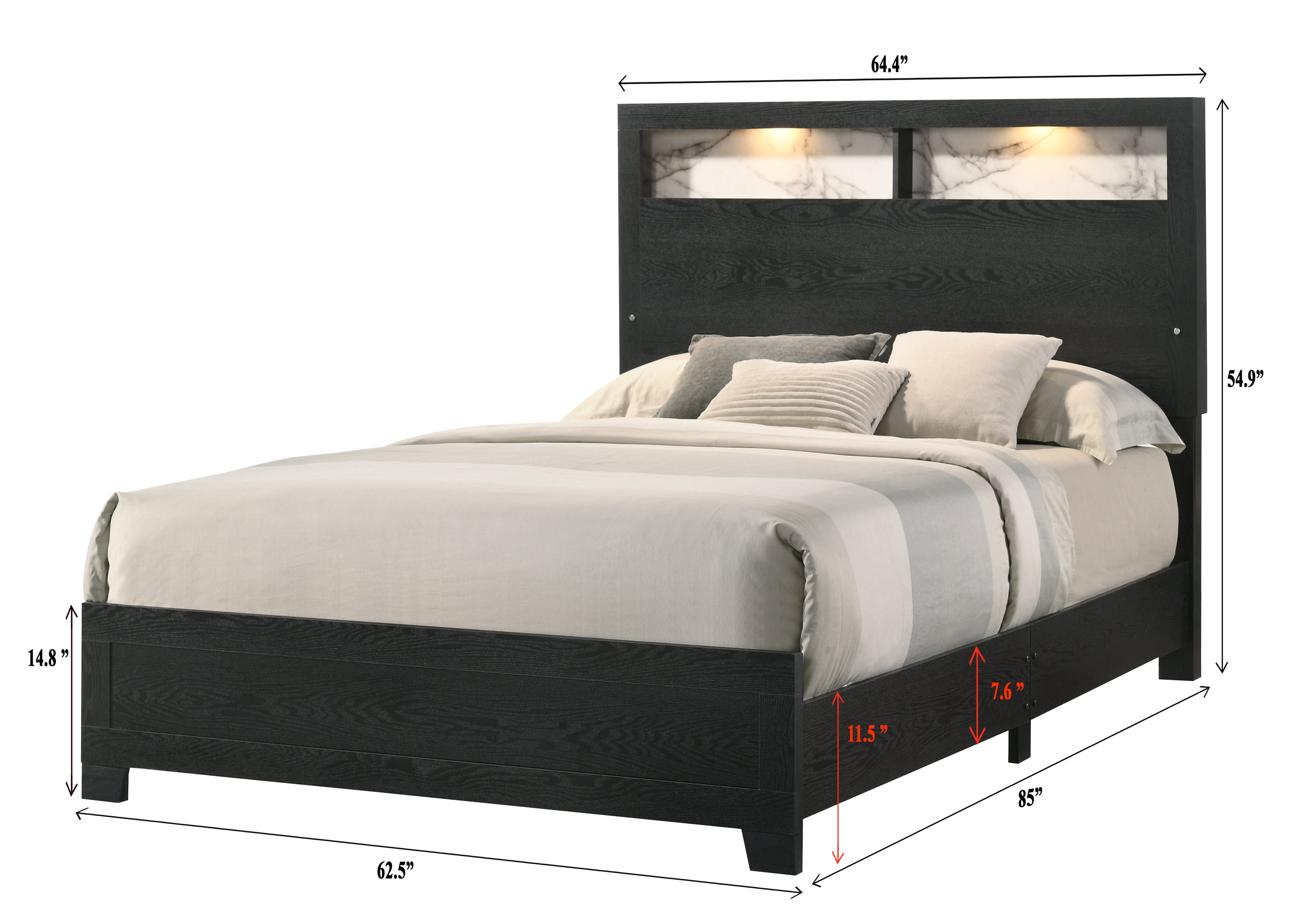 B4510 4 pc Red barrell studio cadence black finish wood storage headboard with lights queen bedroom set
