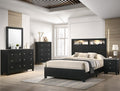 B4510 4 pc Red barrell studio cadence black finish wood storage headboard with lights queen bedroom set