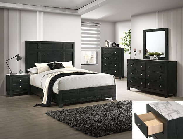 B4511 4 pc Cadence dark finish wood queen bedroom set faux marble tops