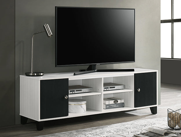 B4610-9 Akerson white and black two tone finish wood 64" wide mid-century modern TV stand media center