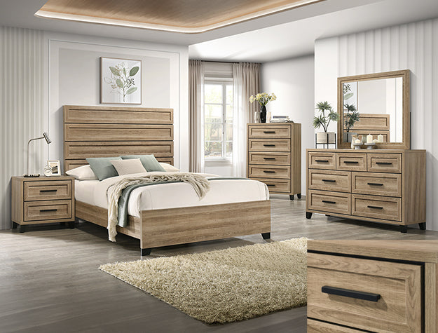 B4690 4 pc Jameson natural finish wood panel look wood grain queen bedroom set