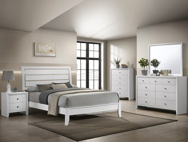 Crown mark B4710 4 pc Evan rustic white finish wood slatted headboard queen bedroom set