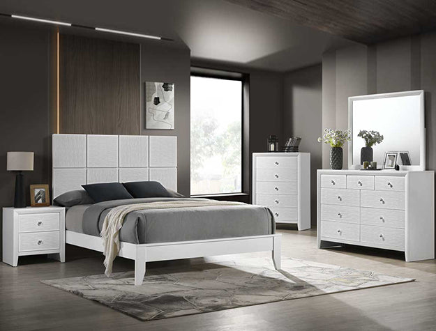B4712-4PC 4 pc Denker white wood textured panels finish queen bedroom set