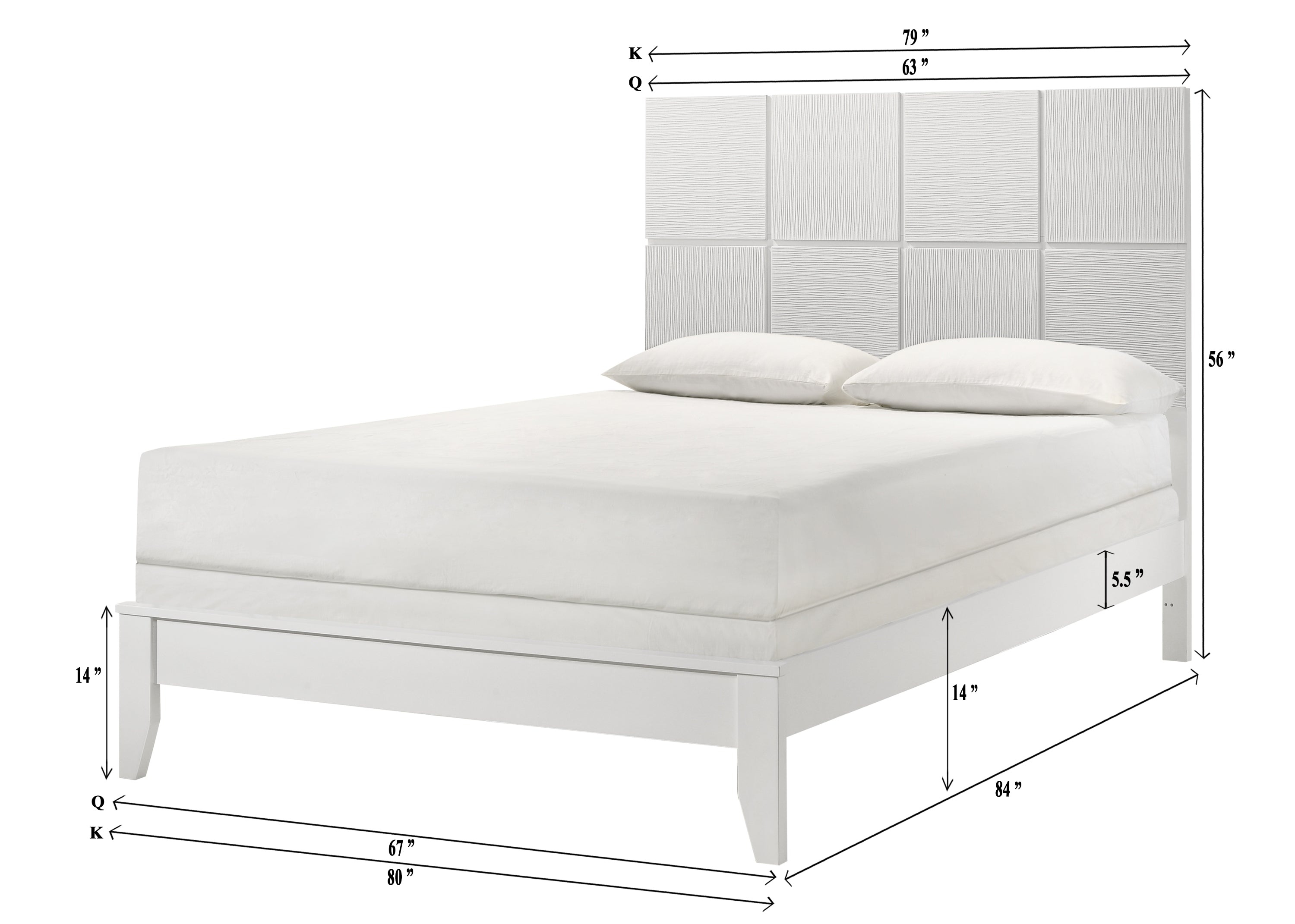 B4712-4PC 4 pc Denker white wood textured panels finish queen bedroom set