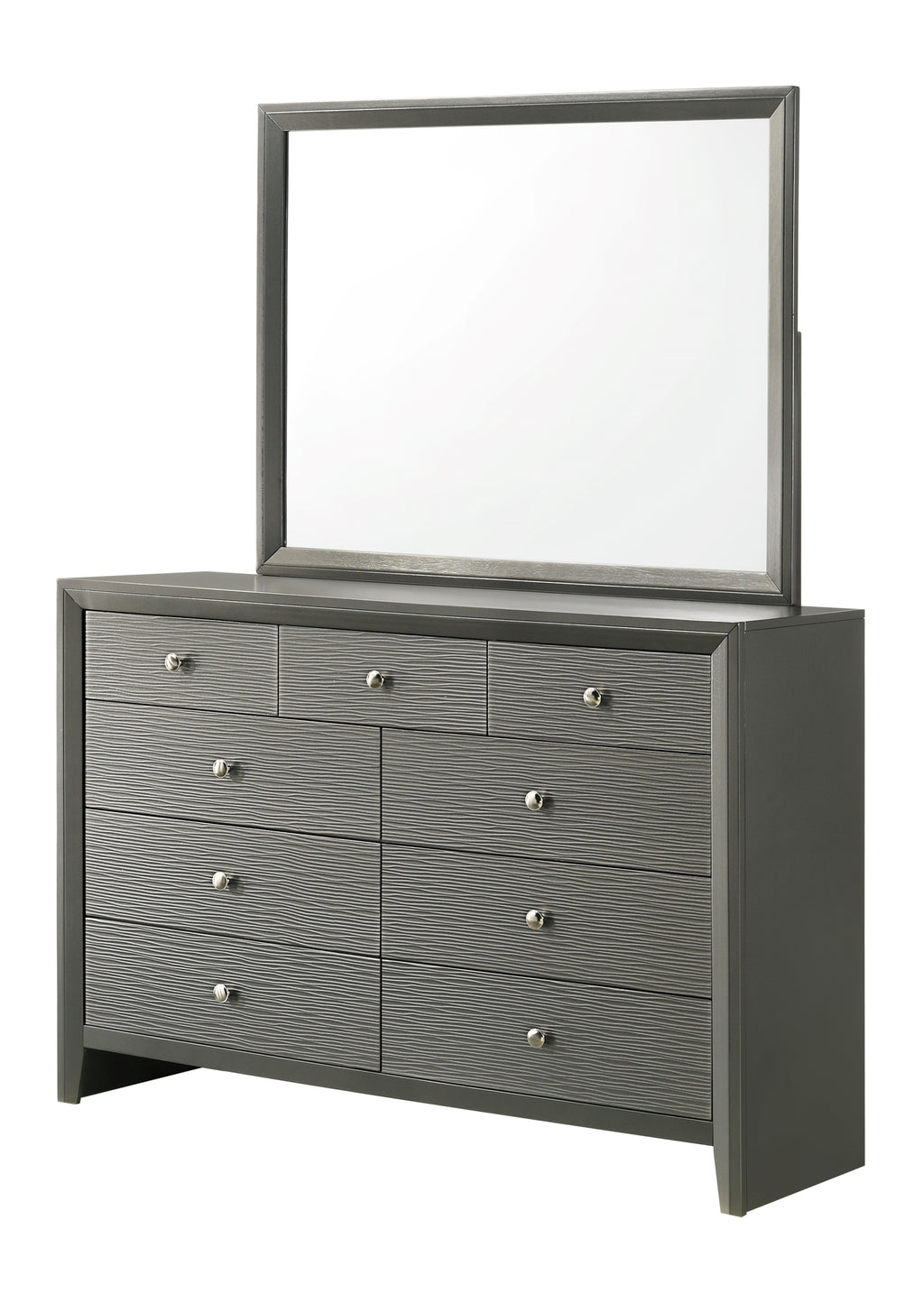 B4715-4PC 4 pc Denker gun metal wood textured panels finish queen bedroom set